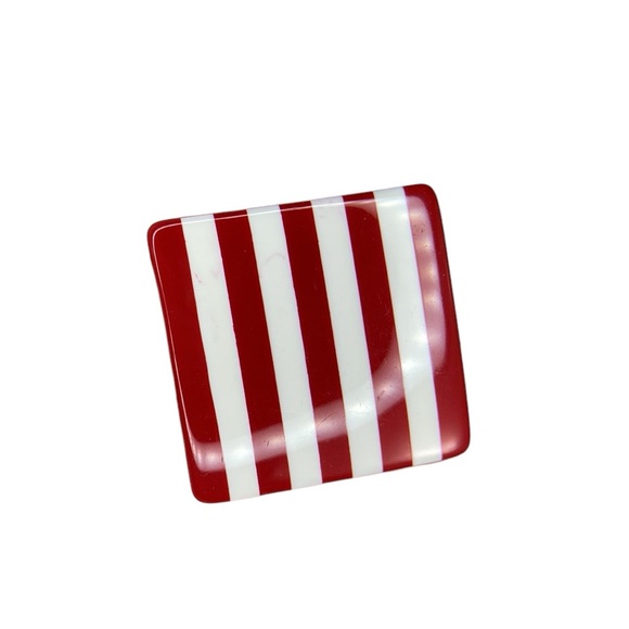 Red and White Striped Large Square Earrings - Picture 5 of 10